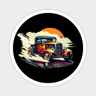 Retro Truck Smoking Hot Rod Pickup Vintage Rat Rod Sunset Magnet